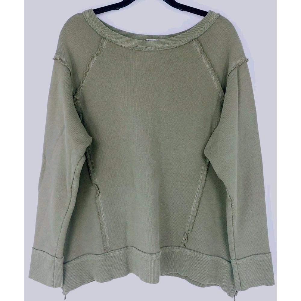 Hailey & Co Raw Seam Pullover Sweatshirt Size Med Side‎ Zip Boyfriend Sage Green